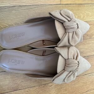 J. Crew Factory Tan Suede Knotted Bow Pointed-Toe Mules